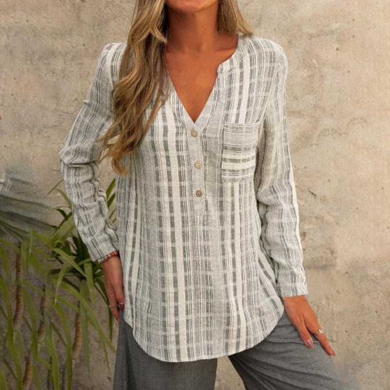 Striped Casual V-Neck Long Sleeve Shirt