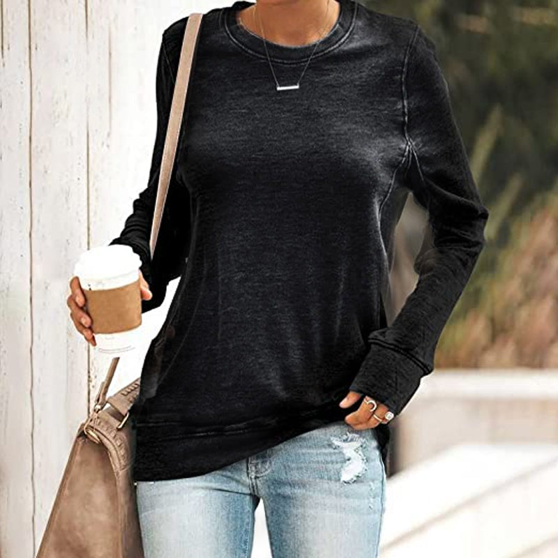 Crew Neck Solid Color Sweatshirt