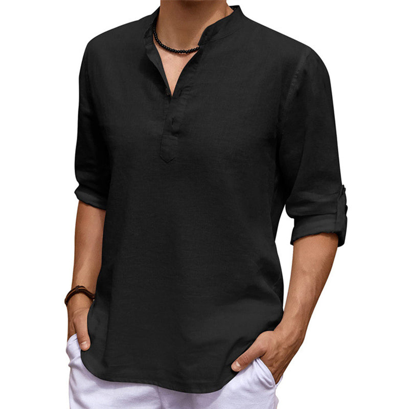 Casual Stand Collar Solid Color Long Sleeve Shirt