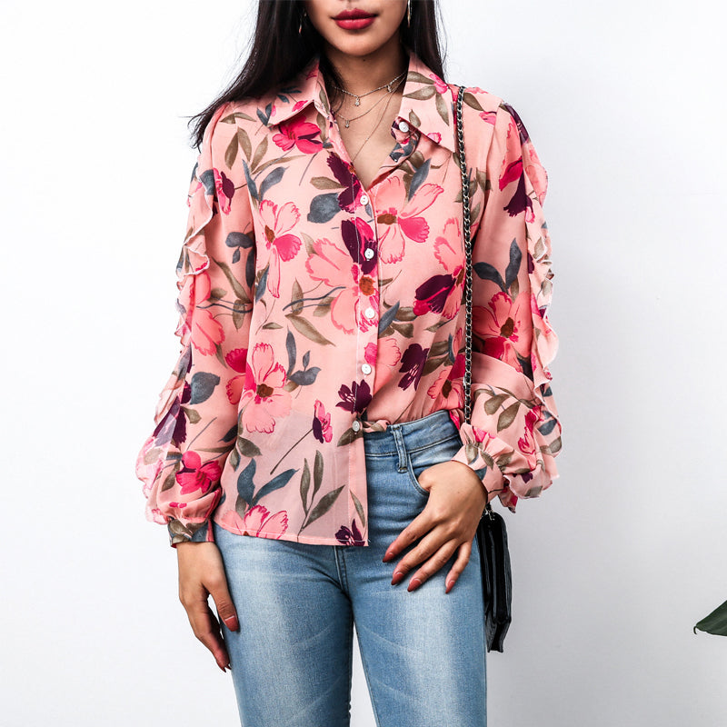 Ruffle Sleeve Chiffon Shirt