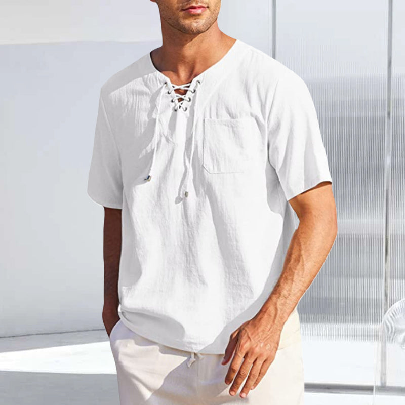 Cotton and Linen Lace-up Shirt