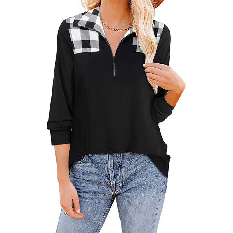 Check Lapel Zip T-Shirt