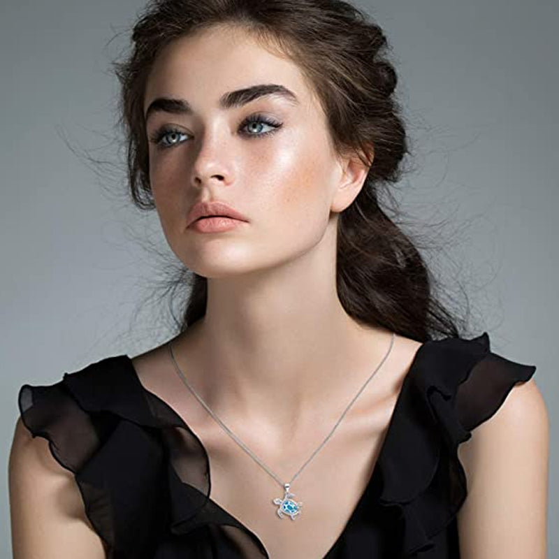 Blue Opal Sea Turtle Necklace