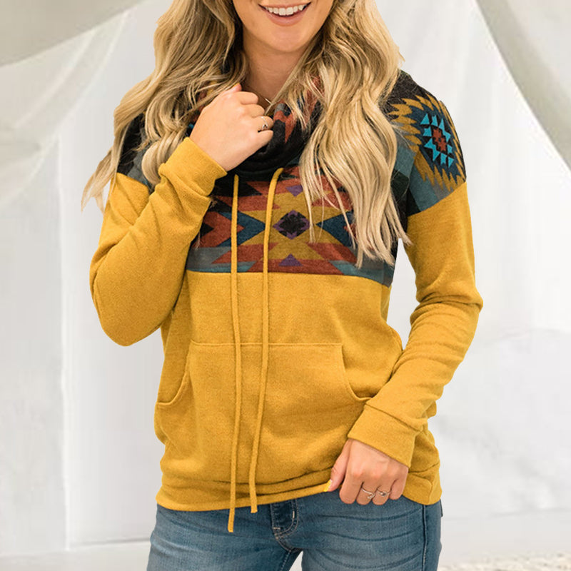 Sun Totem Print Ethnic Turtleneck Hoodie