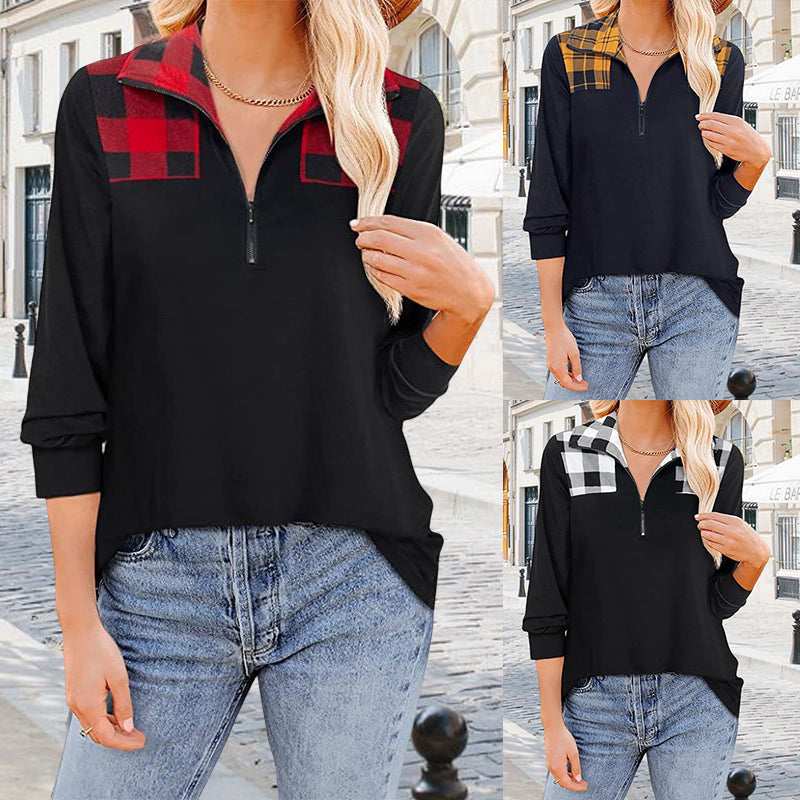 Check Lapel Zip T-Shirt
