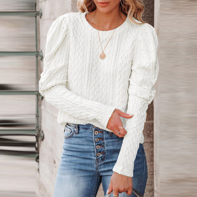 Solid Jacquard Round Neck Knitted Sweater