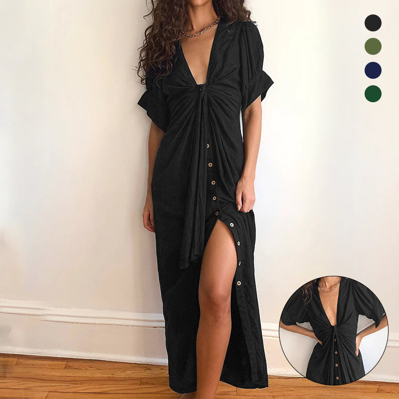 Tie Short Sleeve Loose Dress