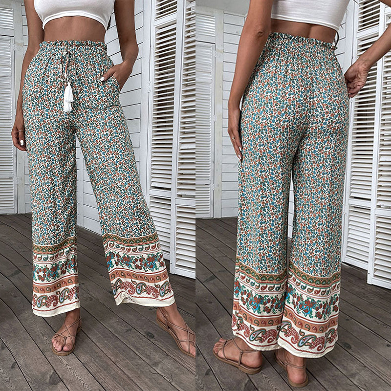 Printed Boho Wide-leg Pants