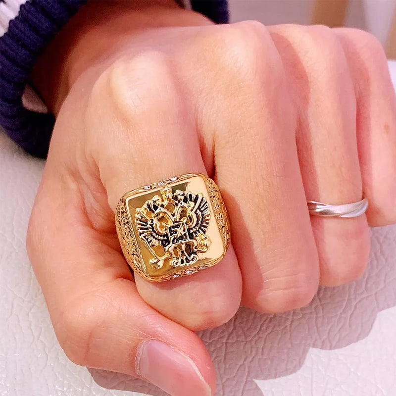 Engraved Double-Headed Eagle Ring