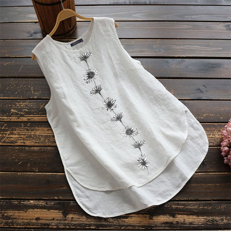 Daisy Sleeveless Cotton and Linen Tank Top