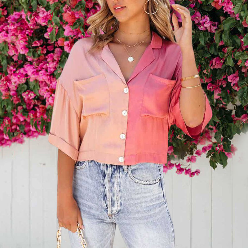 Contrast Mid Sleeve Cardigan Shirt