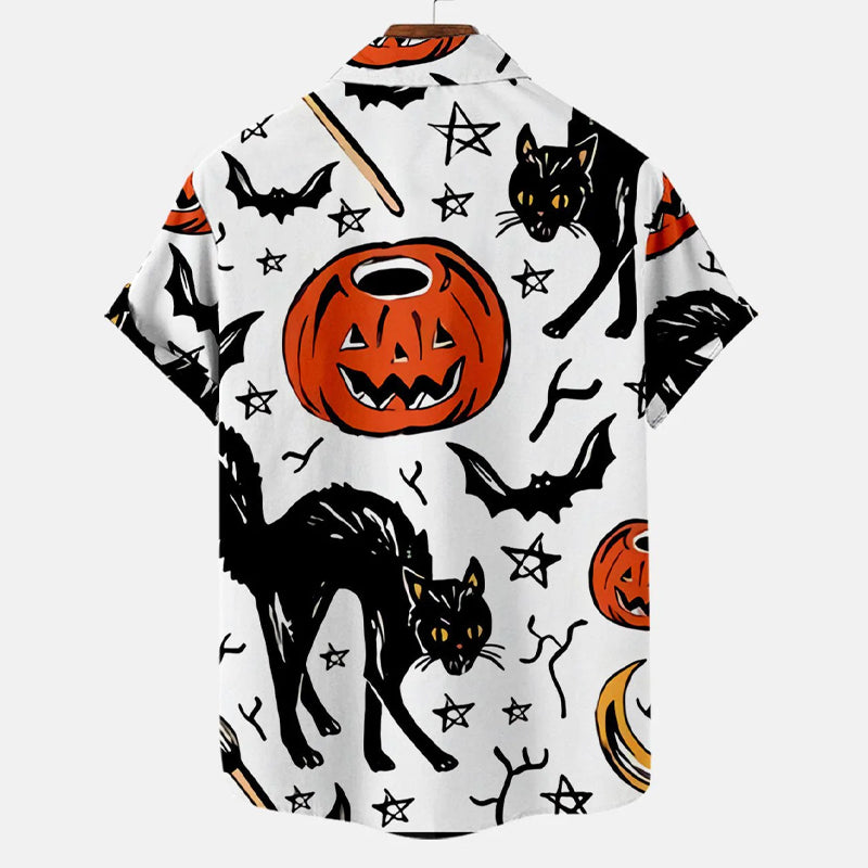 Men's Casual Halloween Cat Pentagram Print Shirt