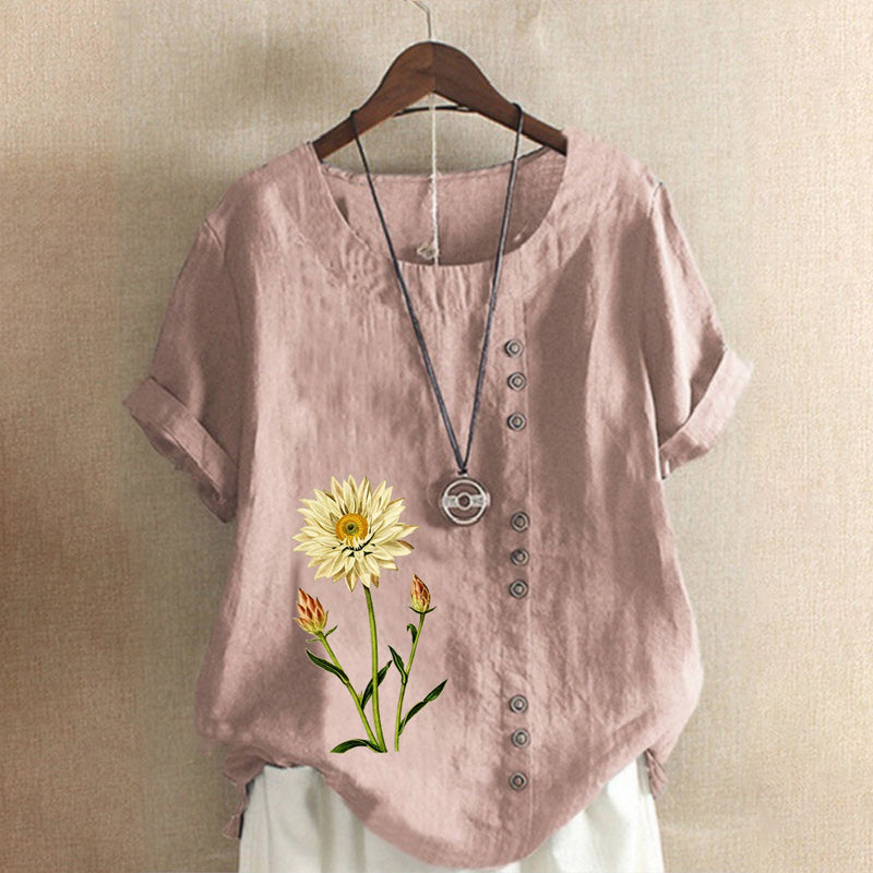 Women's Printed Cotton Linen Loose Casual Shirt