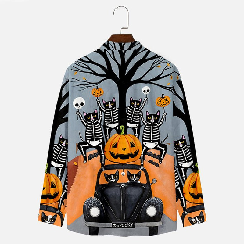 Halloween Skull Pumpkin Print Casual Loose Shirt