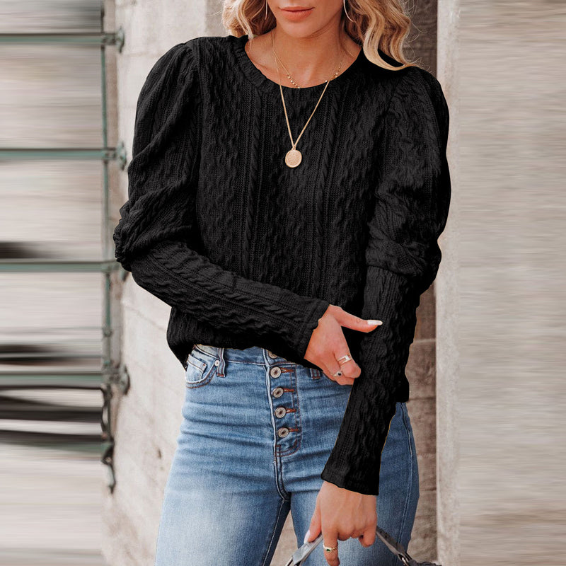 Solid Jacquard Round Neck Knitted Sweater