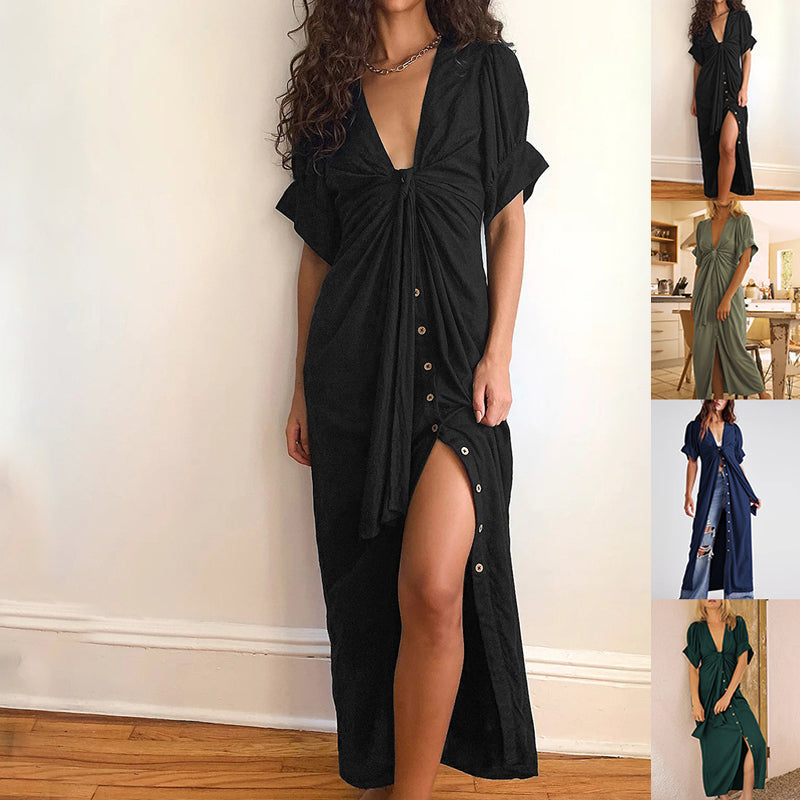 Tie Short Sleeve Loose Dress