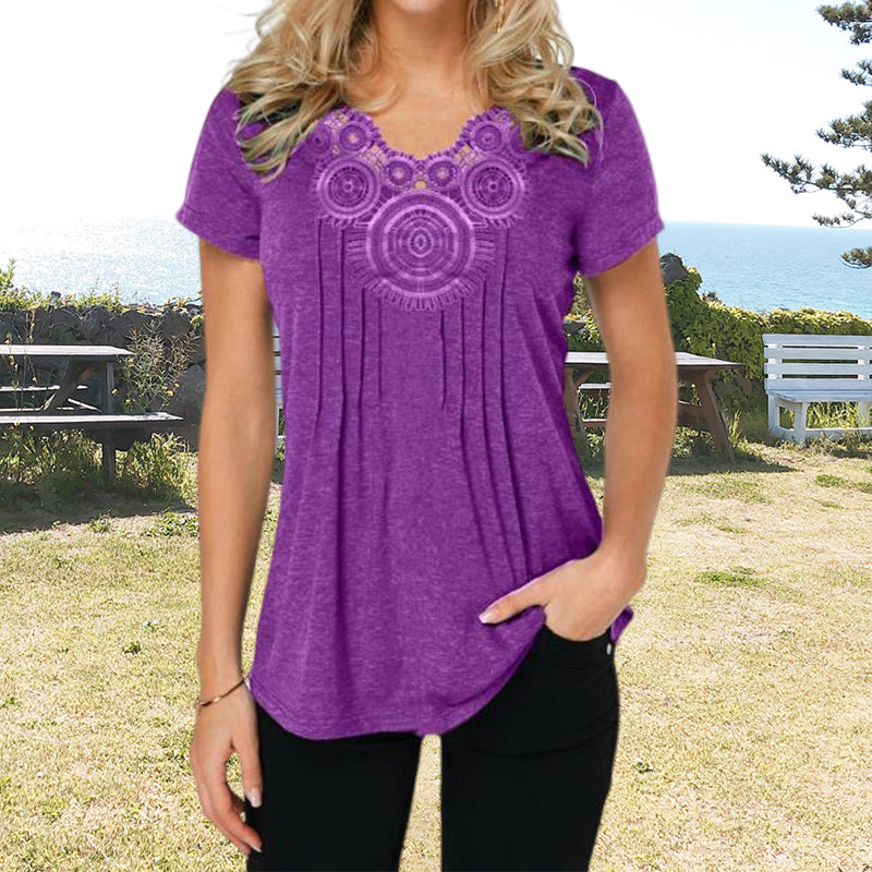 Slim Fit Lace V-Neck T-Shirt
