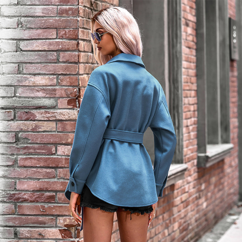 Fashionable Tie Wool Coat
