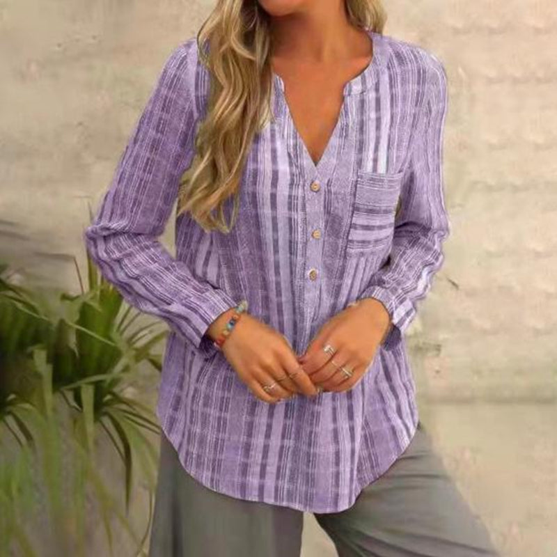 Striped Casual V-Neck Long Sleeve Shirt