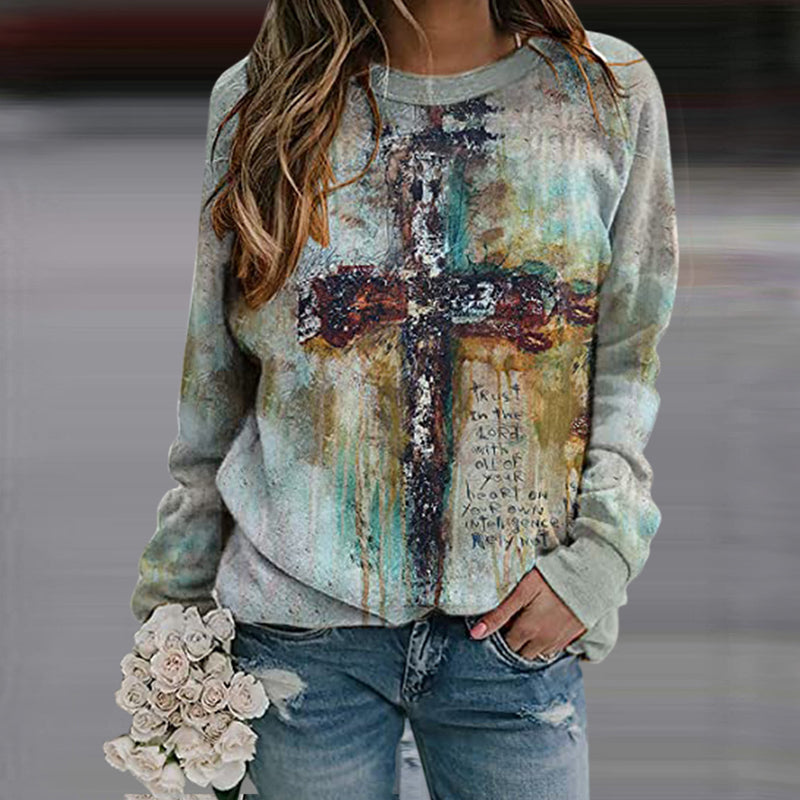 Crucifix Print Sweatshirt