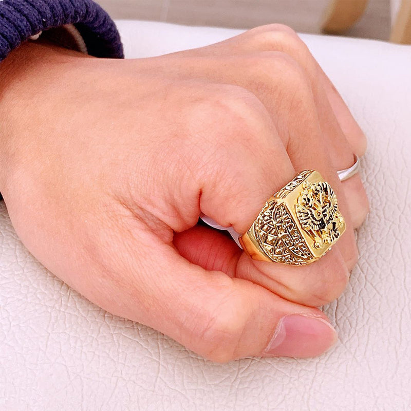 Engraved Double-Headed Eagle Ring