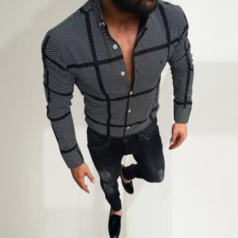 Men's casual black plaid shirt