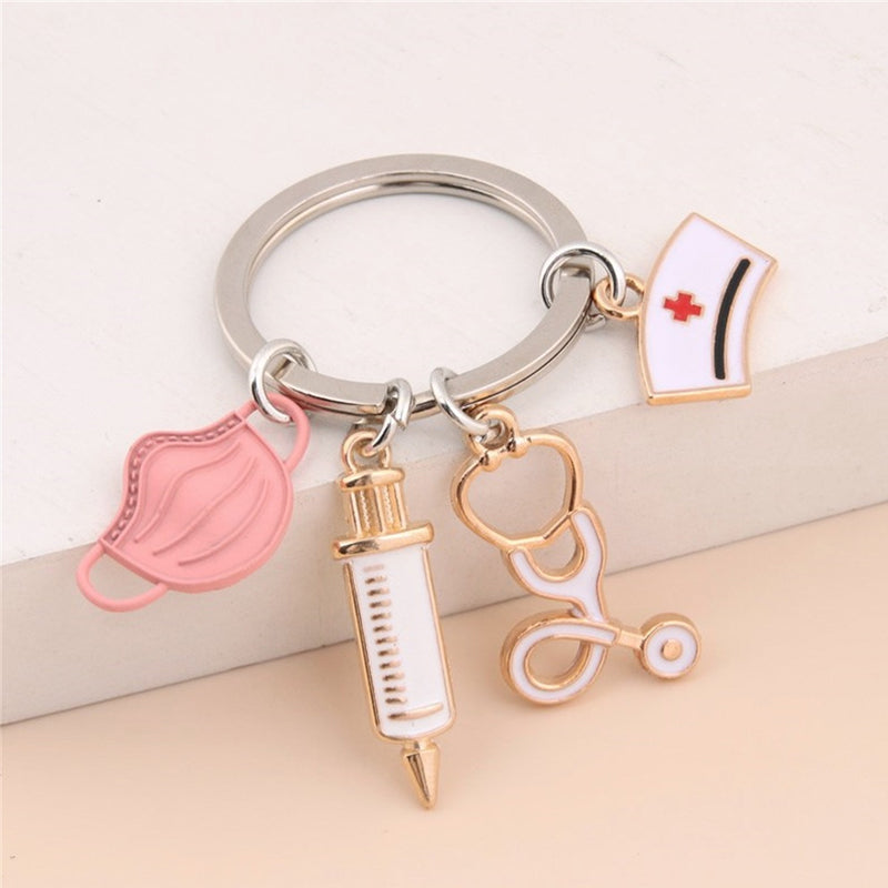 Nurse Doctor Medical Tool Stethoscope Syringe Face Mask Keychain