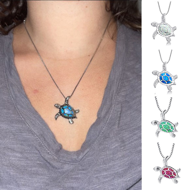 Blue Opal Sea Turtle Necklace