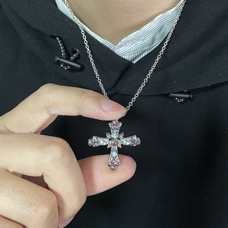 Gothic Pink Cross Pendant Necklace