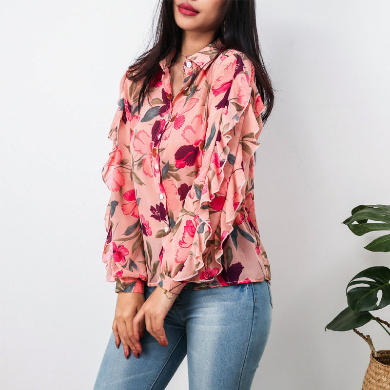 Ruffle Sleeve Chiffon Shirt