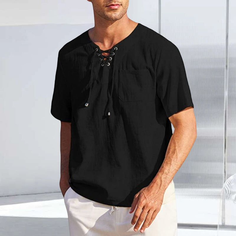 Cotton and Linen Lace-up Shirt