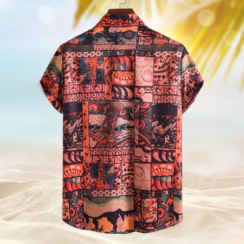 Men Patchwork Print Button Front Shirt