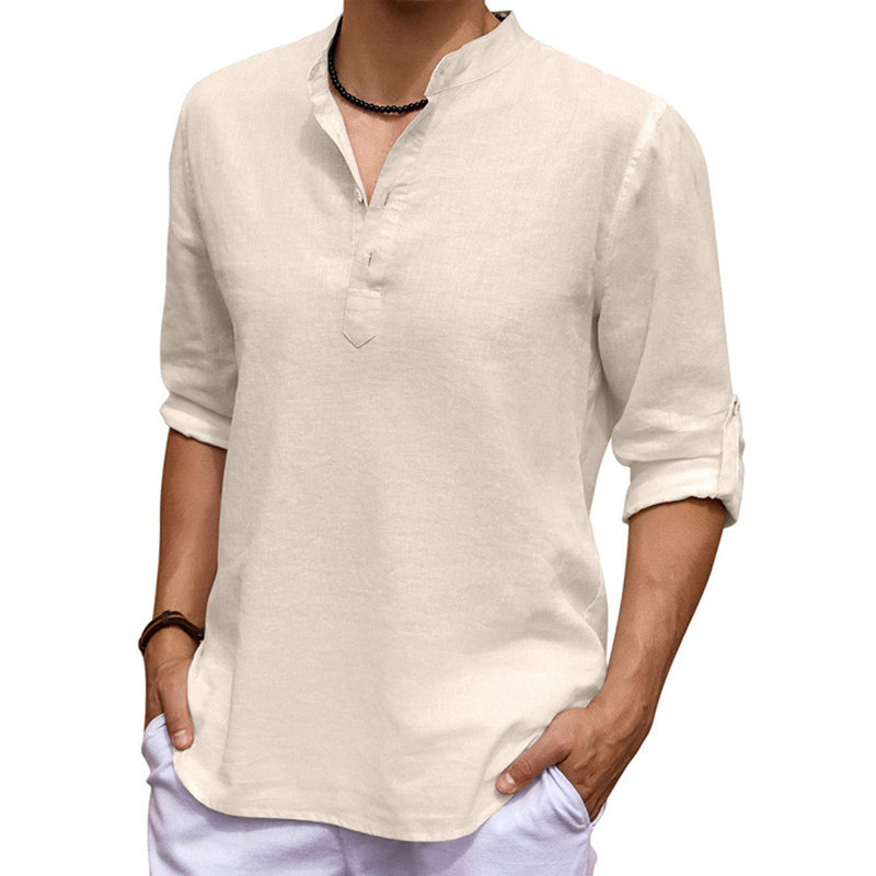 Casual Stand Collar Solid Color Long Sleeve Shirt