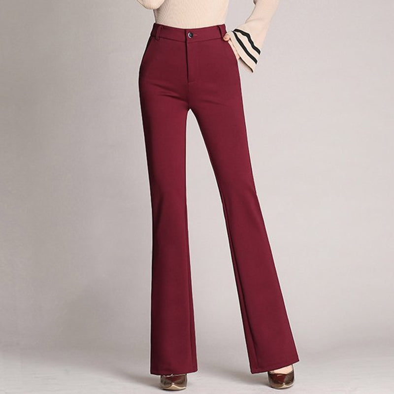 Straight High Waist Solid Flared Pants