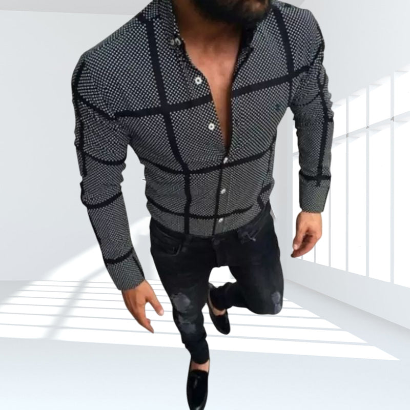 Men's casual black plaid shirt