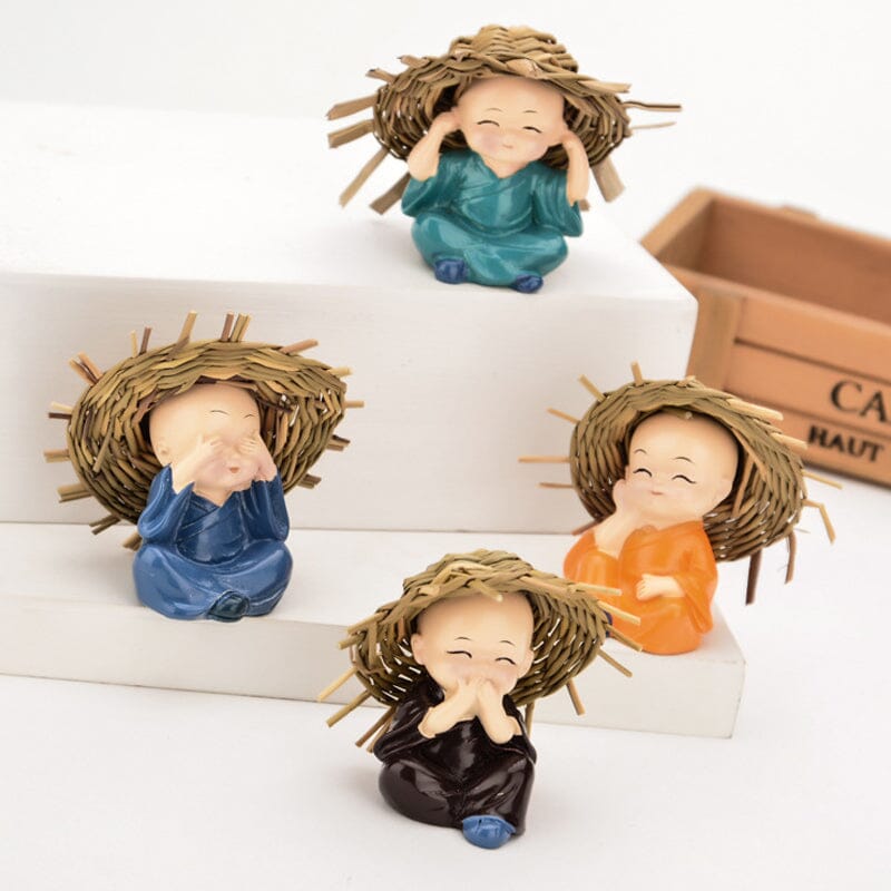 Polyresin Baby Hat Monk Buddha Idols (4pcs)