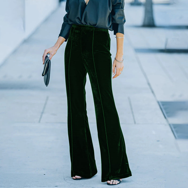 Gold Velvet Micro Flared Trousers