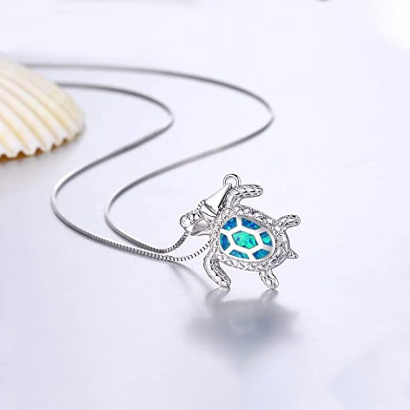 Blue Opal Sea Turtle Necklace