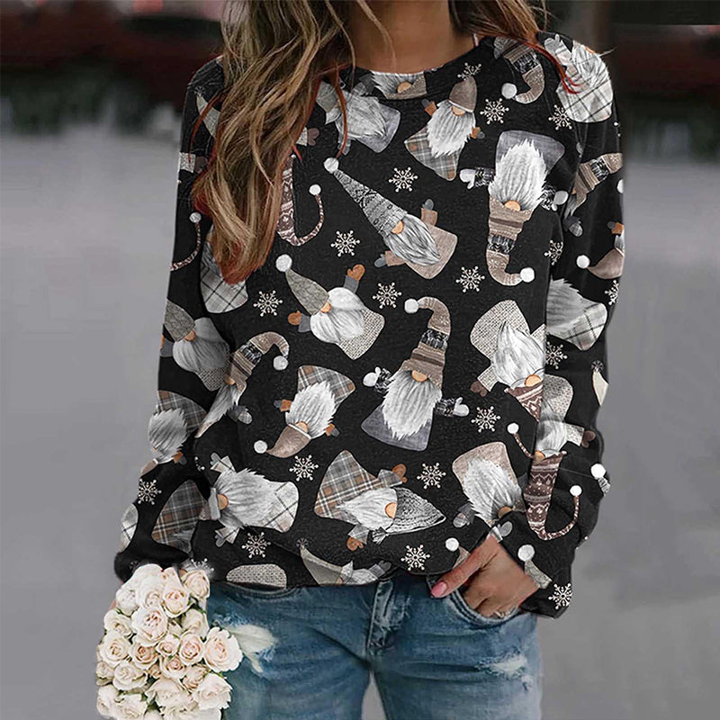 Christmas Print Crewneck Long Sleeved Fleece Sweatshirt