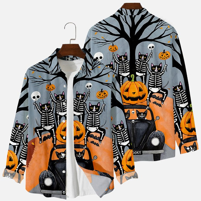 Halloween Skull Pumpkin Print Casual Loose Shirt