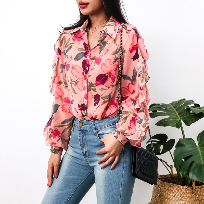 Ruffle Sleeve Chiffon Shirt