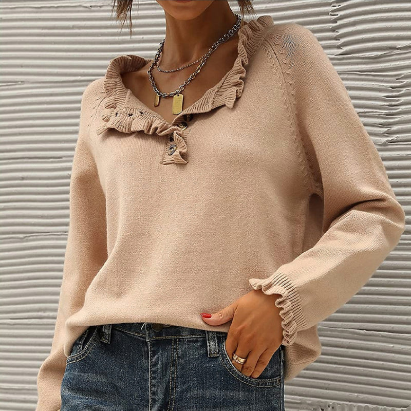 Button Ruffle Pullover