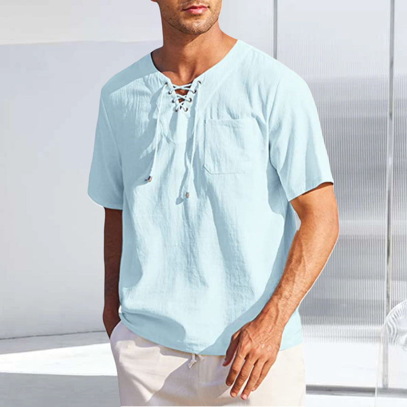 Cotton and Linen Lace-up Shirt