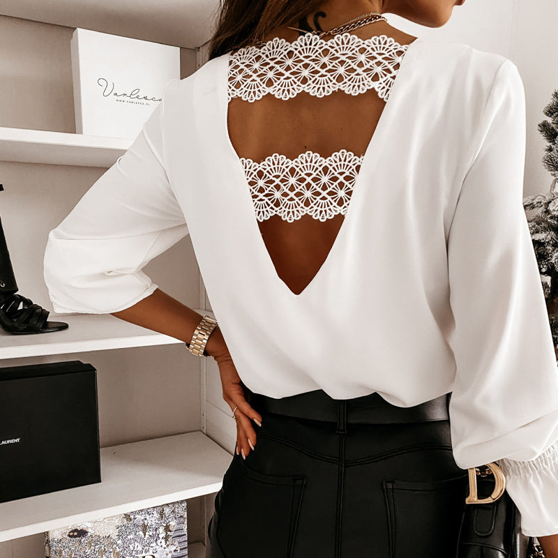 V-neck Back Lace Blouse