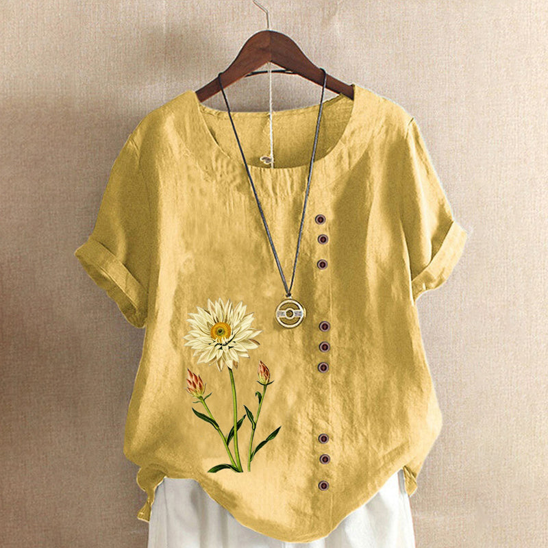 Women's Printed Cotton Linen Loose Casual Shirt