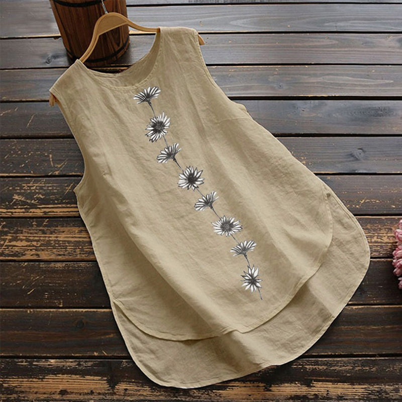 Daisy Sleeveless Cotton and Linen Tank Top