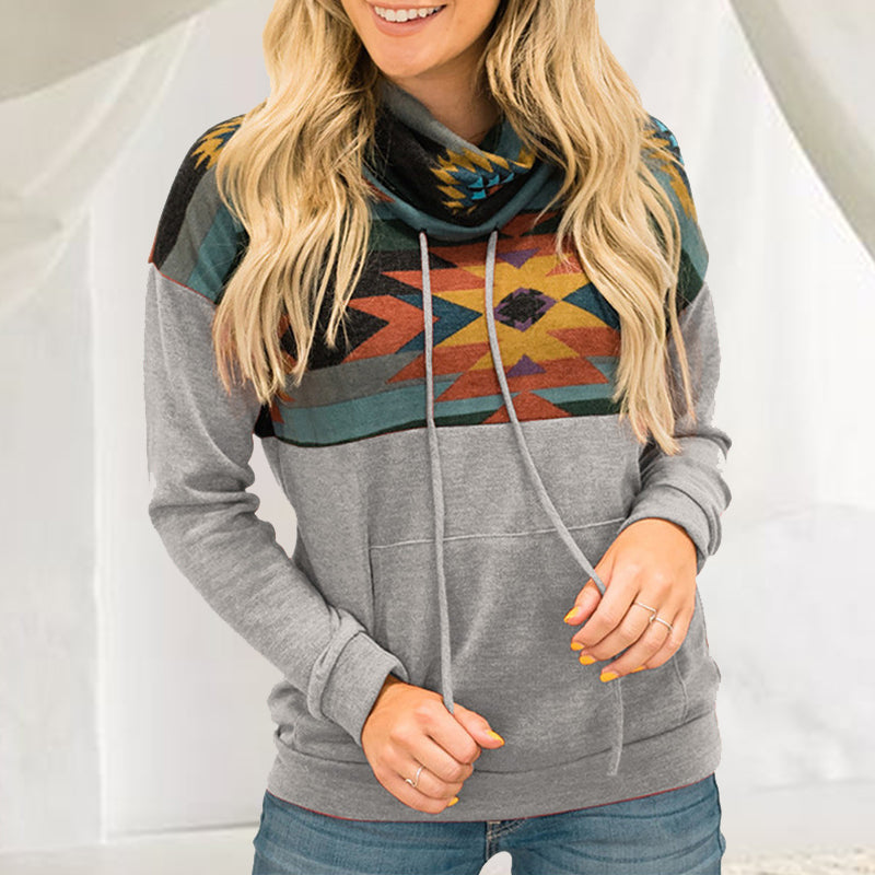 Sun Totem Print Ethnic Turtleneck Hoodie