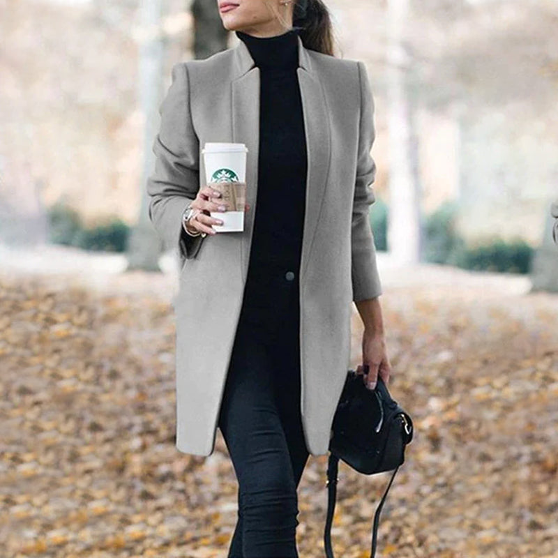 Solid Color Stand-collar Woolen Blazer