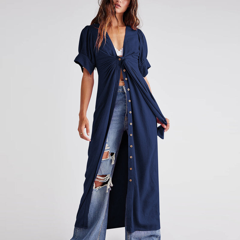 Tie Short Sleeve Loose Dress
