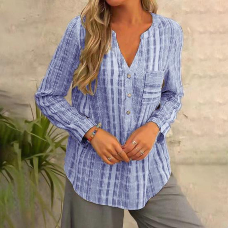 Striped Casual V-Neck Long Sleeve Shirt